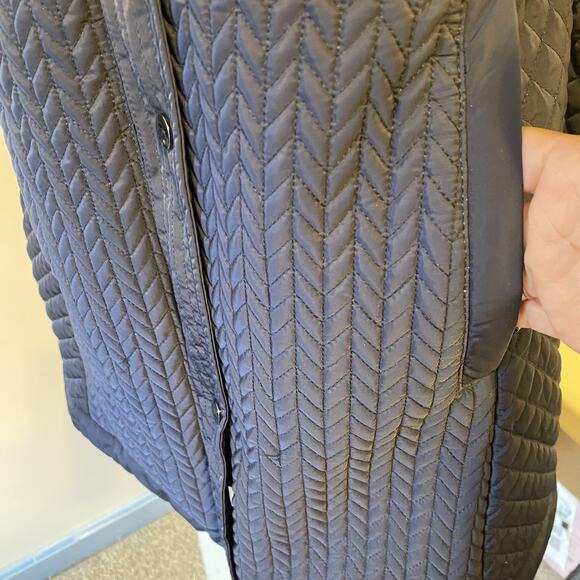 Liverpool Jacket Winter Trench Coat Quilted Hooded MidnightBlue Zip Snap Women L - Picture 8 of 10